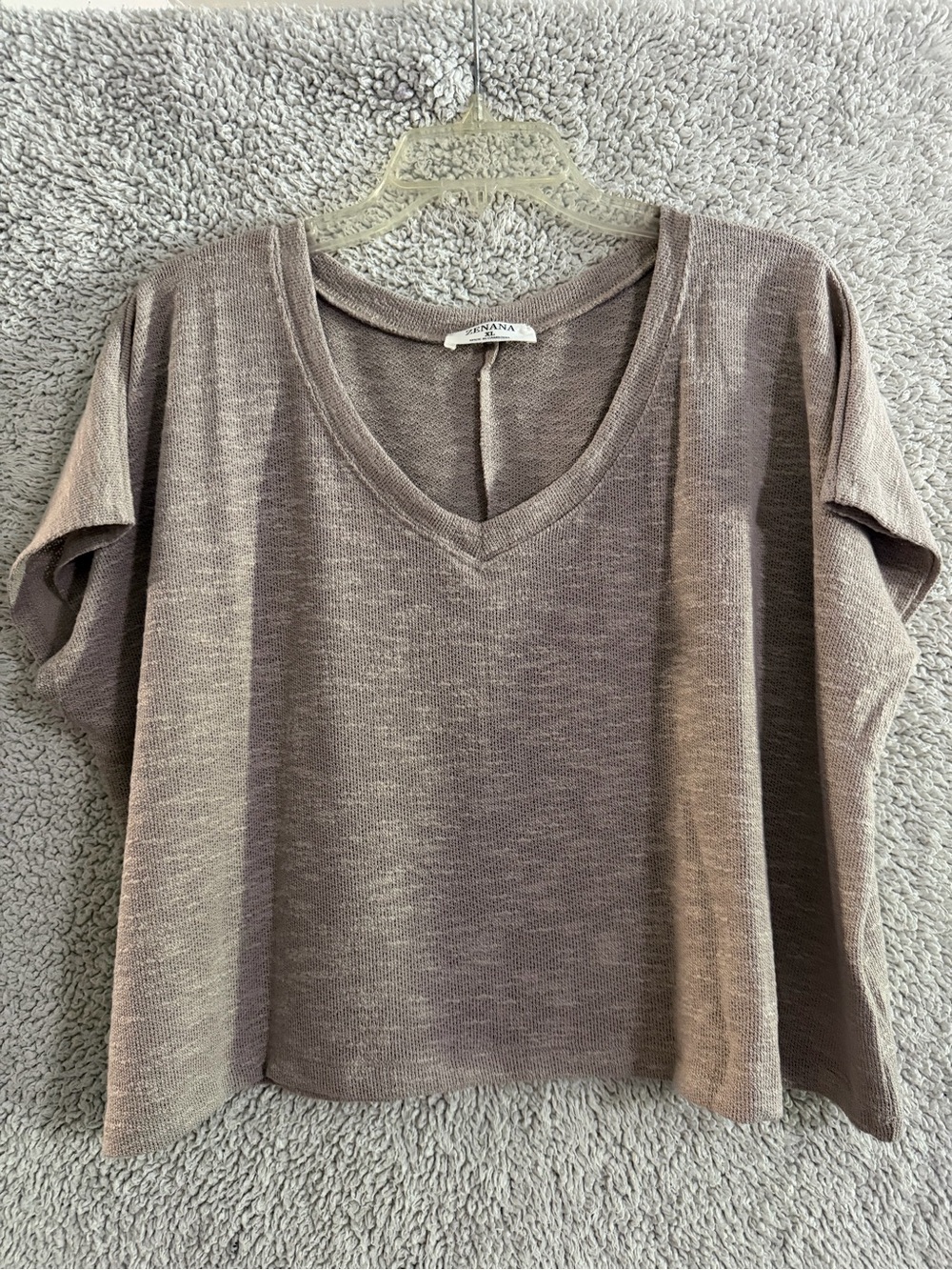 Zenana V neck semi crop in Light Mocha